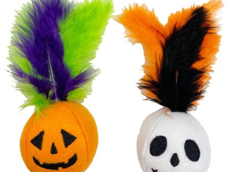 2PK Pumpkin & Skull Halloween Cat Toy Sale